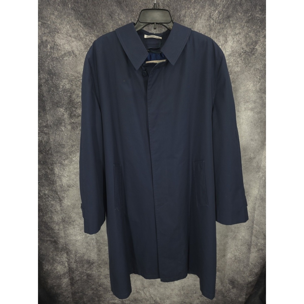 Misty Harbor Trench Coat Mens 42 L Blue Faux Fur Lined Water Resistant Outdoor